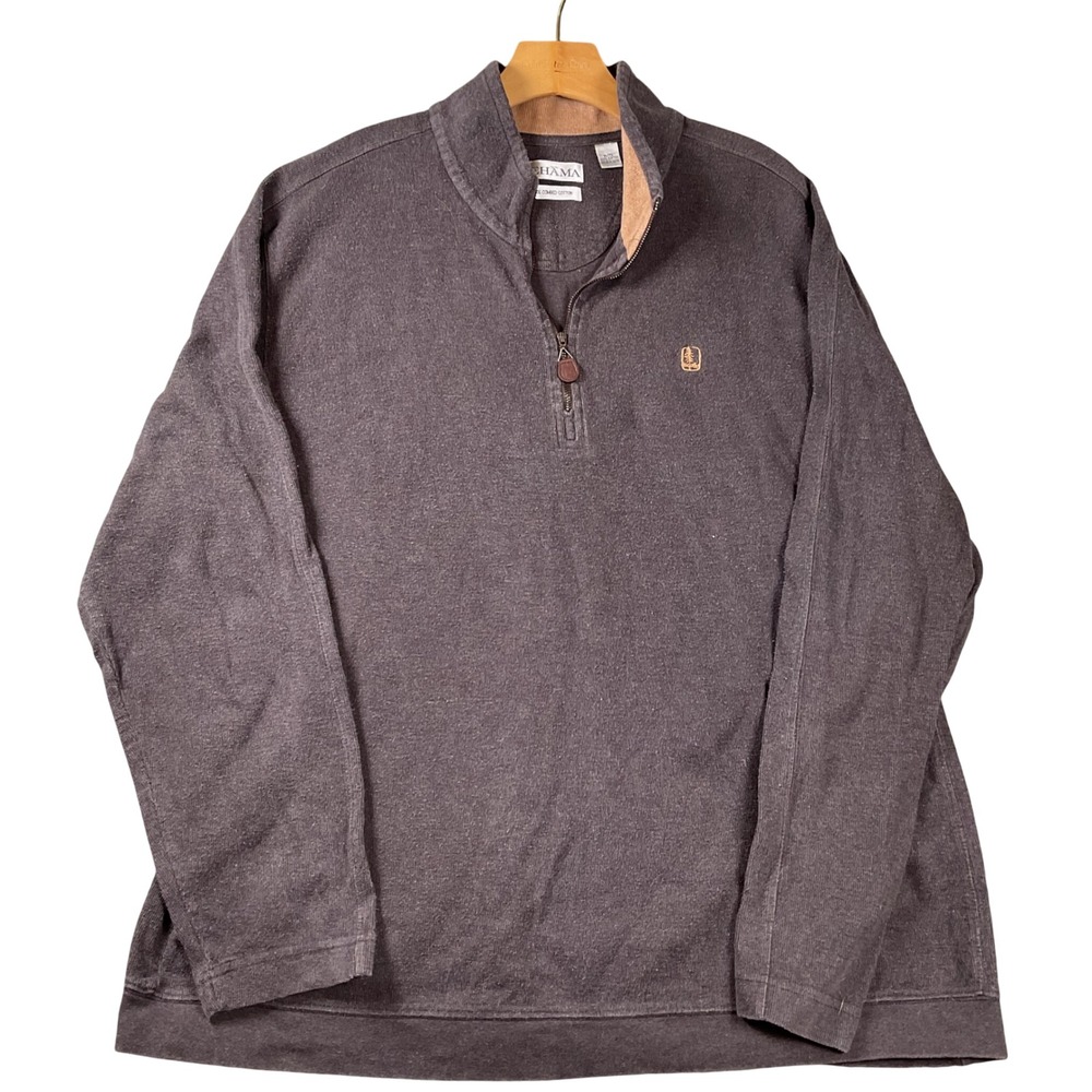 Tehama Mens XL Quarter Zip Pullover‎ Sweater 100% Combed Cotton Brown Charcoal